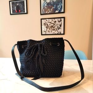 Naghedi Black Woven Neoprene Drawstring Purse